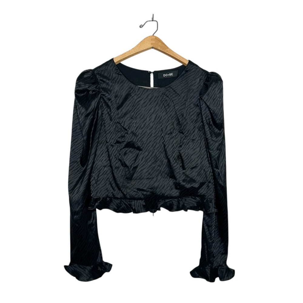 Do+Be Vici Black Printed Puff Shoulder Long Bell Sleeve Blouse‎ Large L